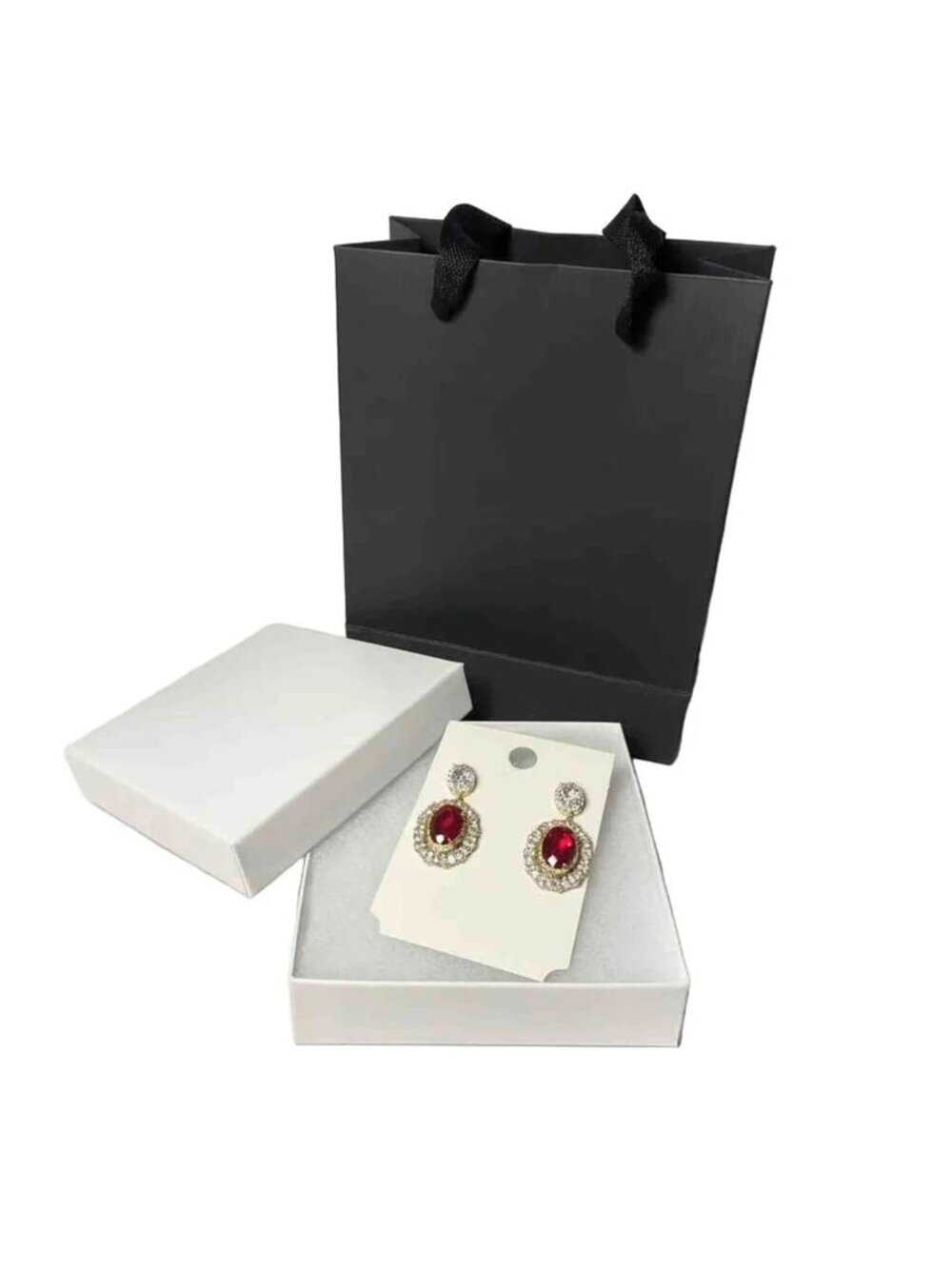 Ruby Red Rhinestone Drop Earrings | Gold Bridal Statement Jewelry